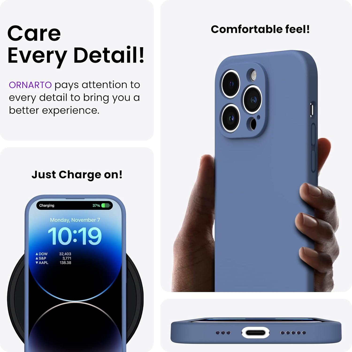ORNARTO iPhone 14 Pro Hülle 6,1 Zoll 2022 + 2x Schutzfolien, Silikon Gel Case Stoßfest Blau