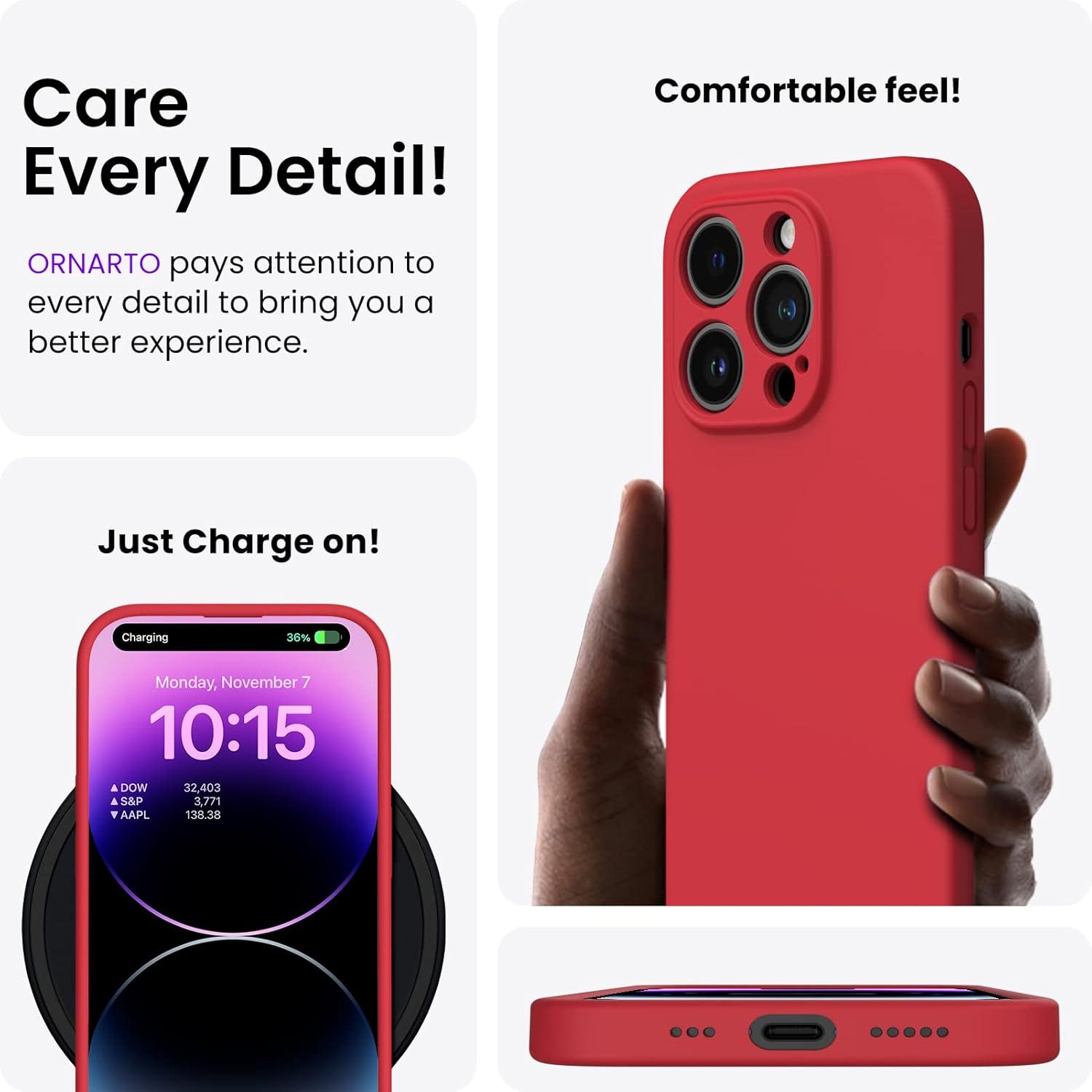 ORNARTO iPhone 14 Pro Max Hülle 6,7 Zoll 2022 + 2x Schutzfolien Silikon Rot