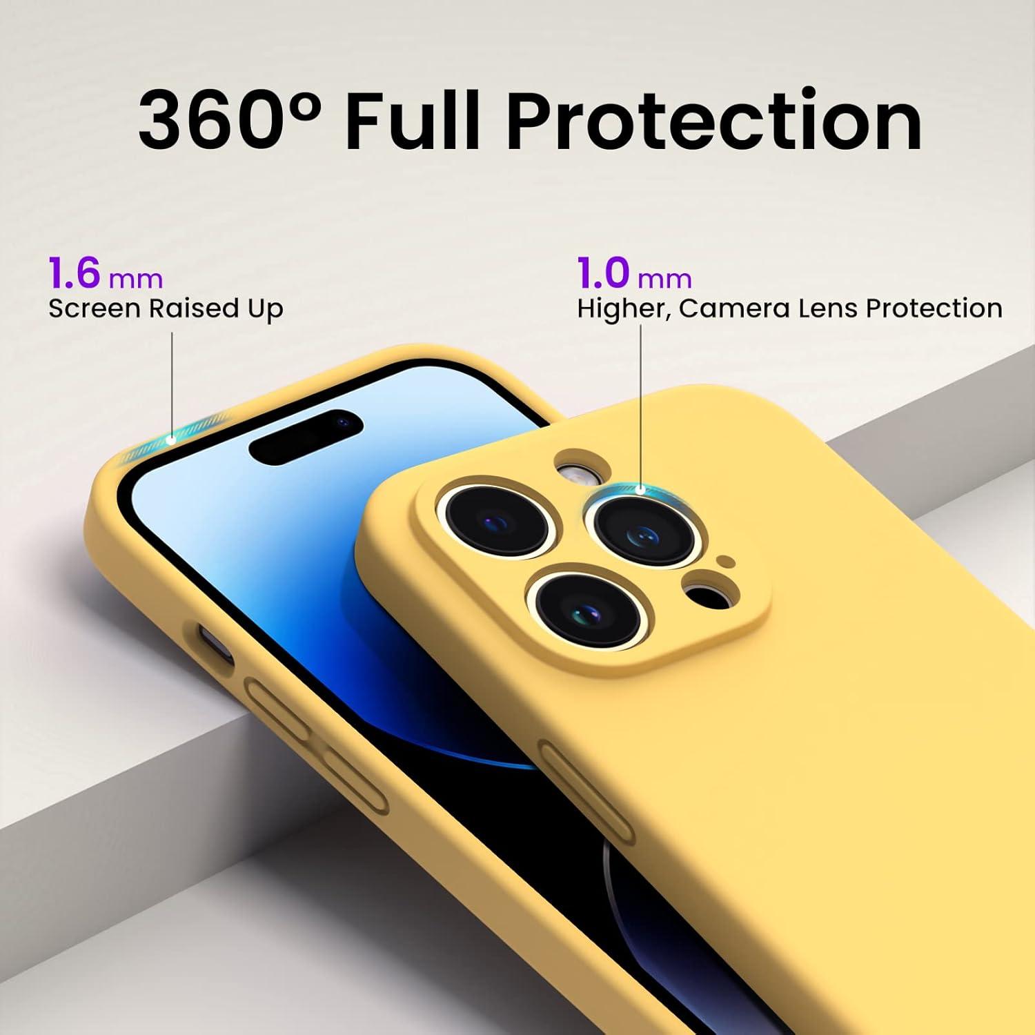 ORNARTO iPhone 14 Pro Max Hülle 6,7 Zoll Gelb Silikon Case + 2x Schutzfolien