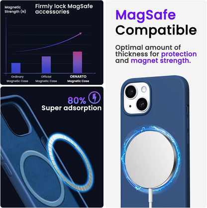 ORNARTO Magnetische Silikonhülle für iPhone 14 Plus 6,1 Zoll 2022 - Dunkelblau