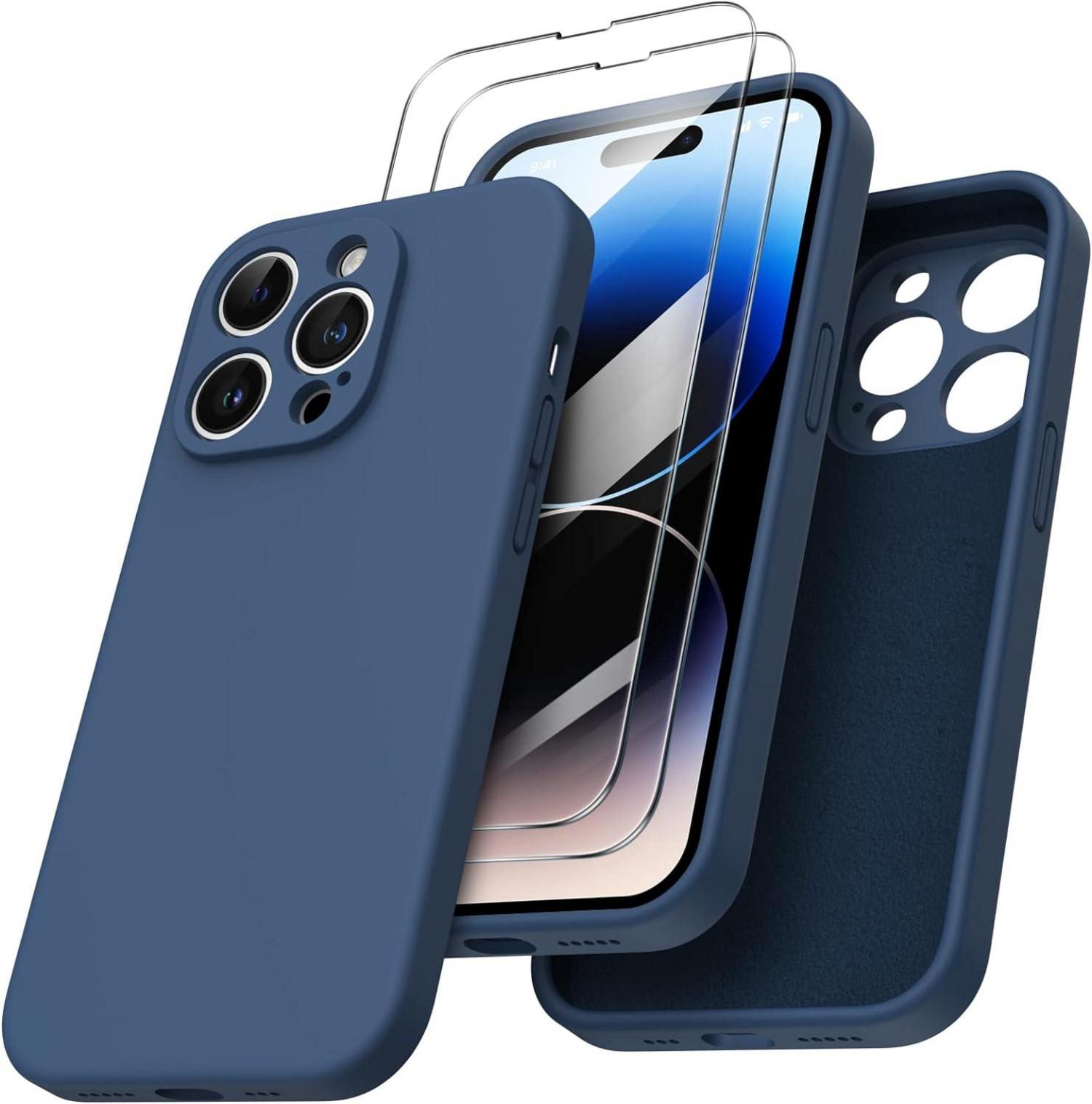 iPhone 14 Pro Hülle 6,1 Zoll 2x Screen Schutzfolien Silikon Case Blau