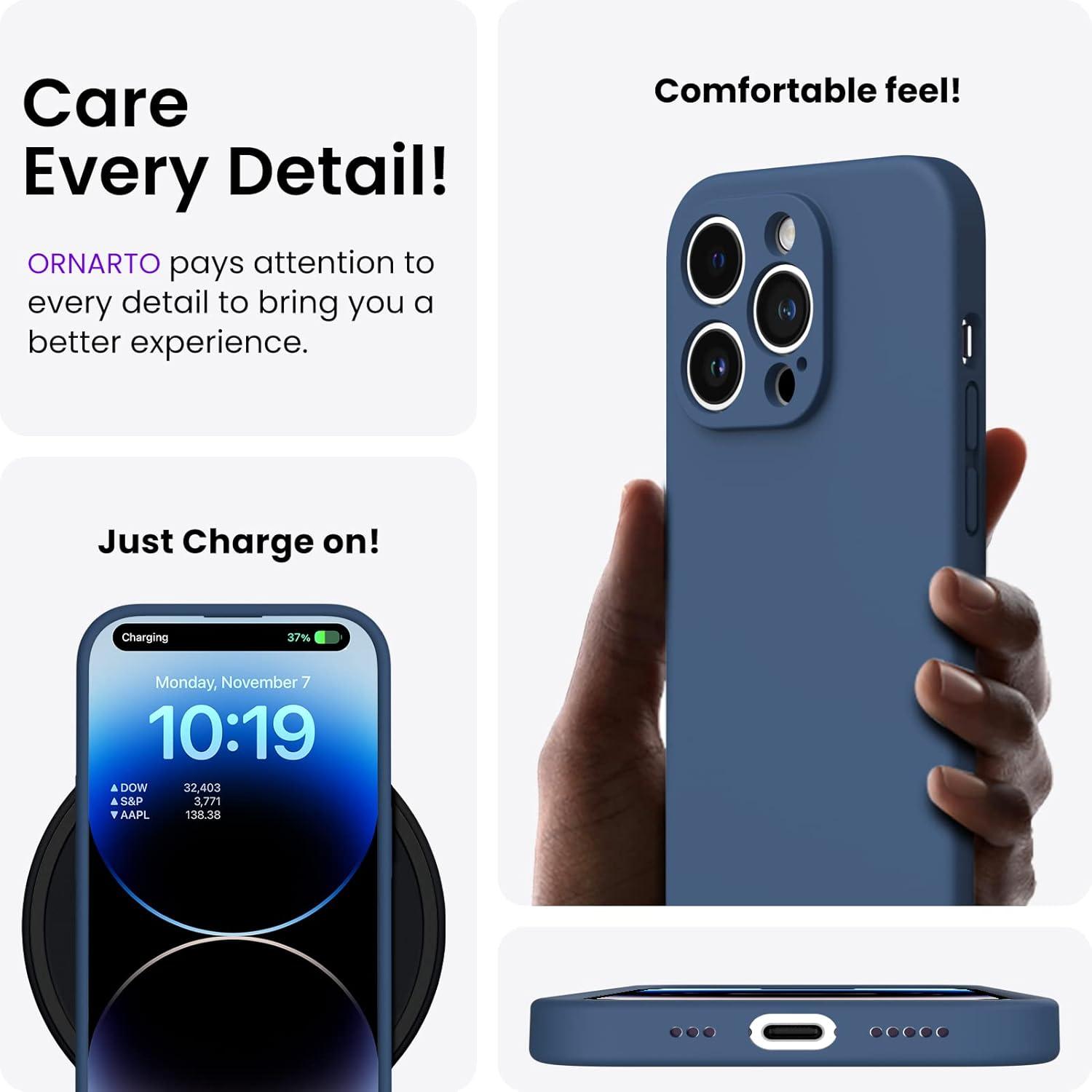 ORNARTO iPhone 14 Pro Hülle 6,1 Zoll 2022 Dunkelblau mit 2 x Schutzfolien