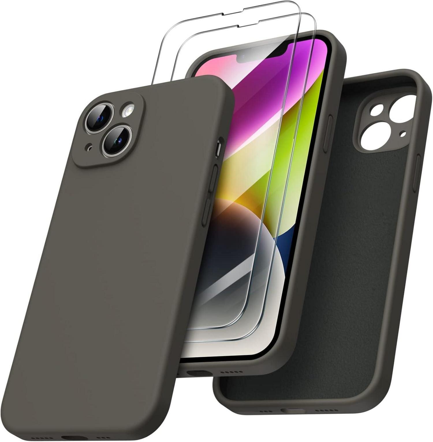 Schutzhülle iPhone 14 6,1 Zoll mit Schutzfolie dunkelbraun