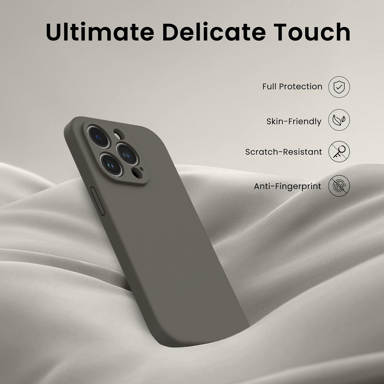 iPhone 14 Pro Hülle mit Schutzfolie Silikon Case dunkelbraun