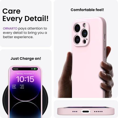 ORNARTO iPhone 14 Pro Max Hülle 6,7 Zoll 2022 + 2x Schutzfolie Silikon Stoßfest Rosa