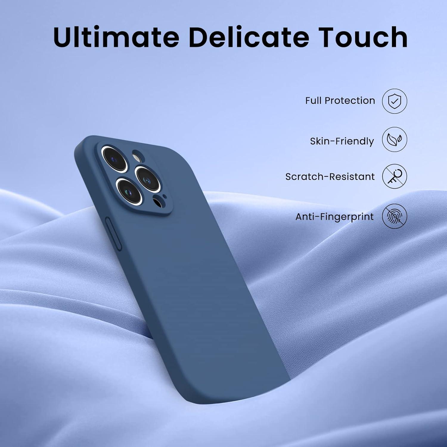 iPhone 14 Pro Max Hülle mit 2x Schutzfolien dunkelblau Silikon Gel