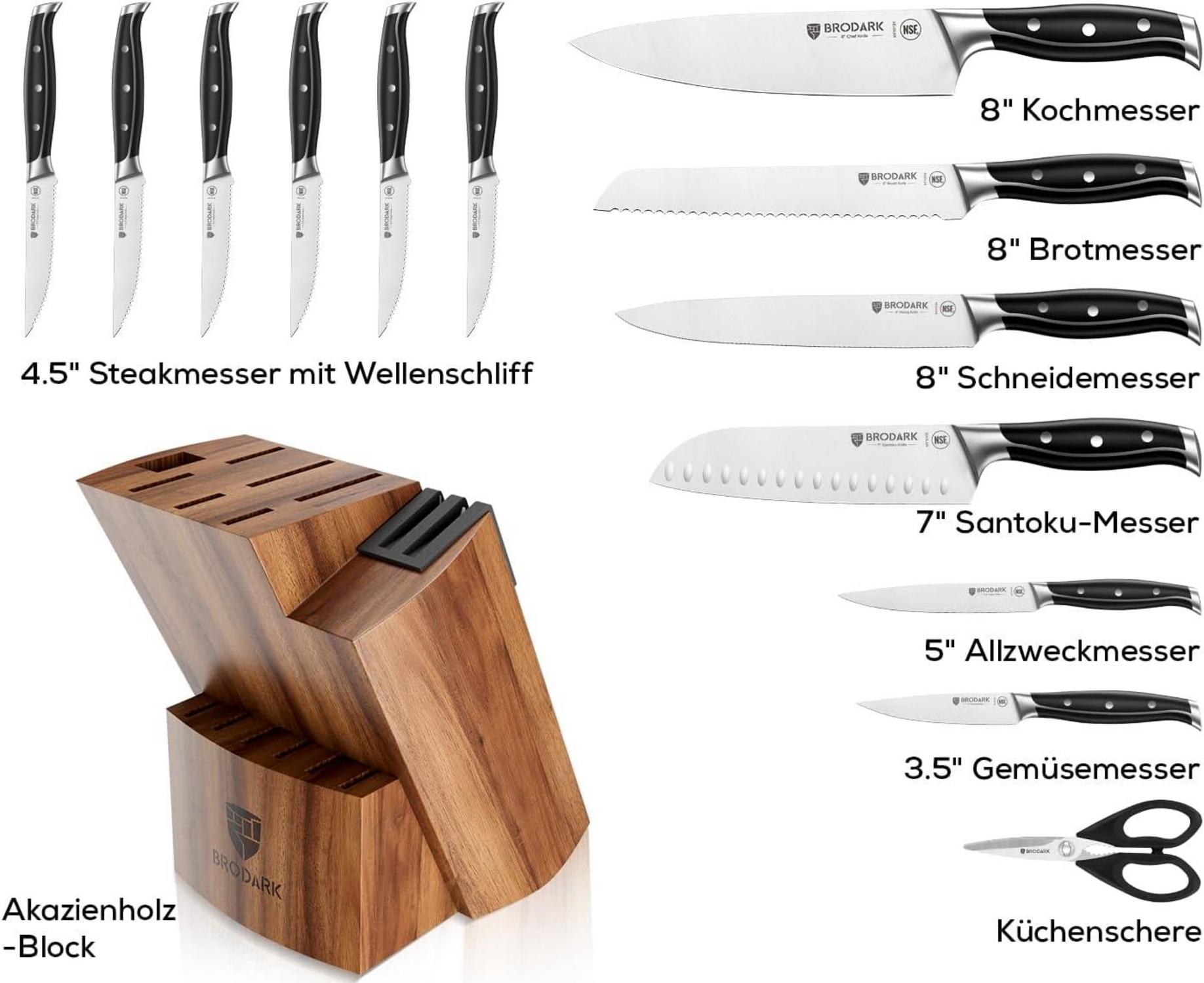 Küchenmesser-Set mit Block NSF-zertifiziert deutscher Edelstahl