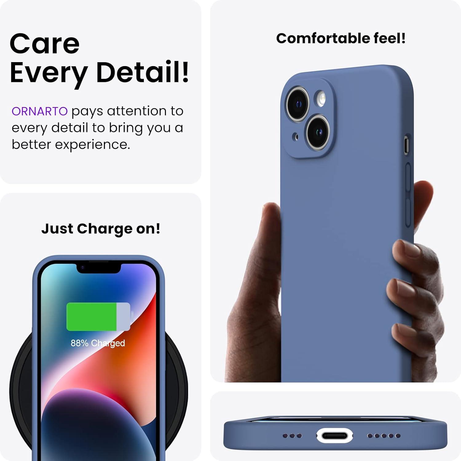 ORNARTO iPhone 14 Plus Hülle 6,7 Zoll 2022 mit 2 x Schutzfolien Silikon Gel Case Blau