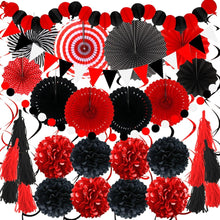 ZERODECO Party Dekoration Set Schwarz Rot Pompoms Girlande Kit
