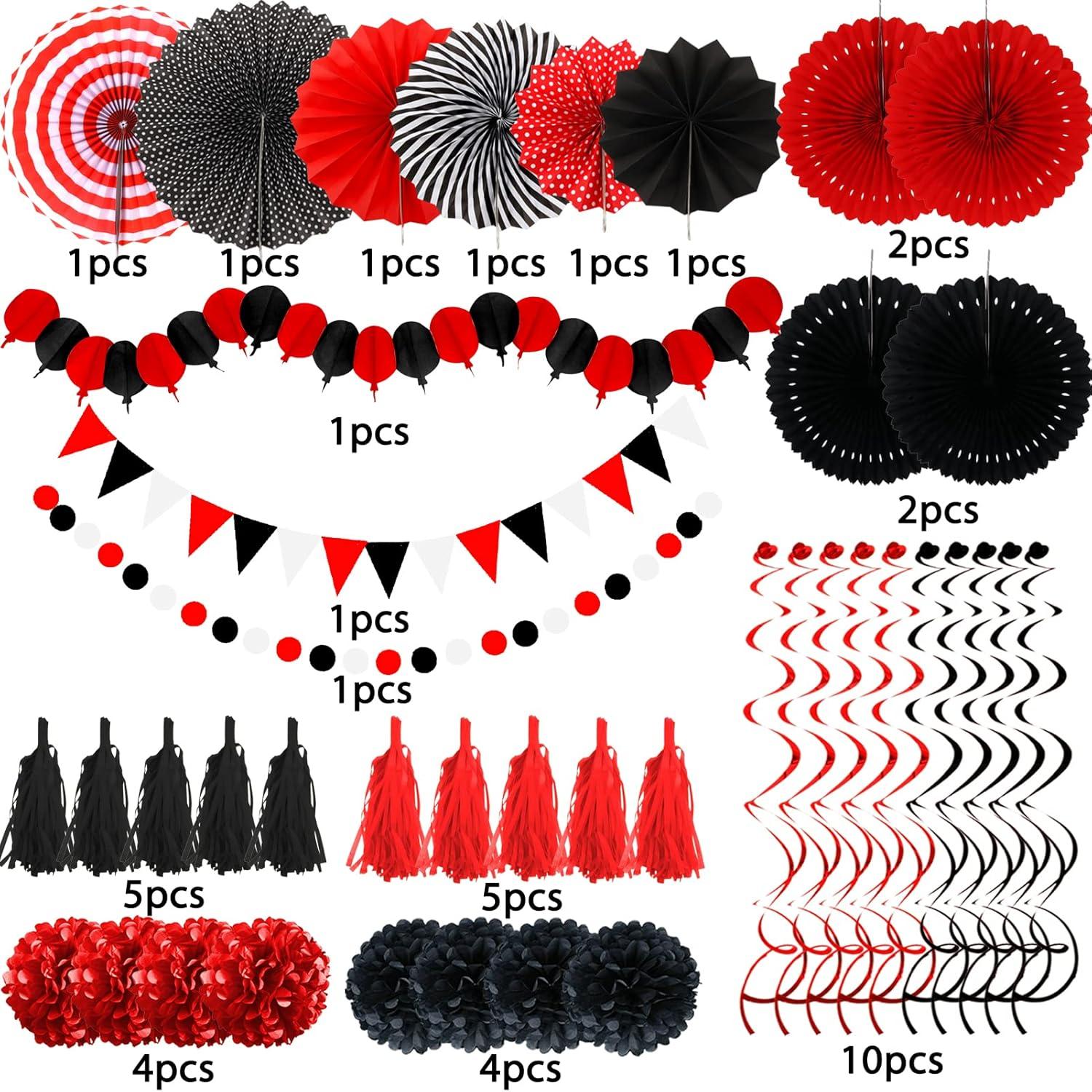 ZERODECO Party Deko Set Schwarz Rot Hochzeit Geburtstag