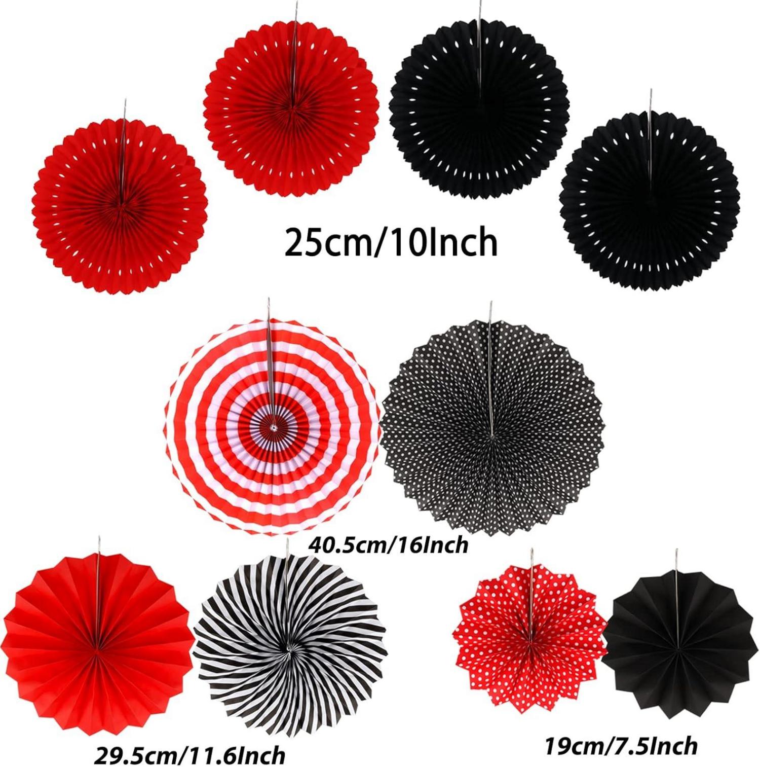 ZERODECO Tissue Pom Poms Set - Party Deko in Rot Schwarz
