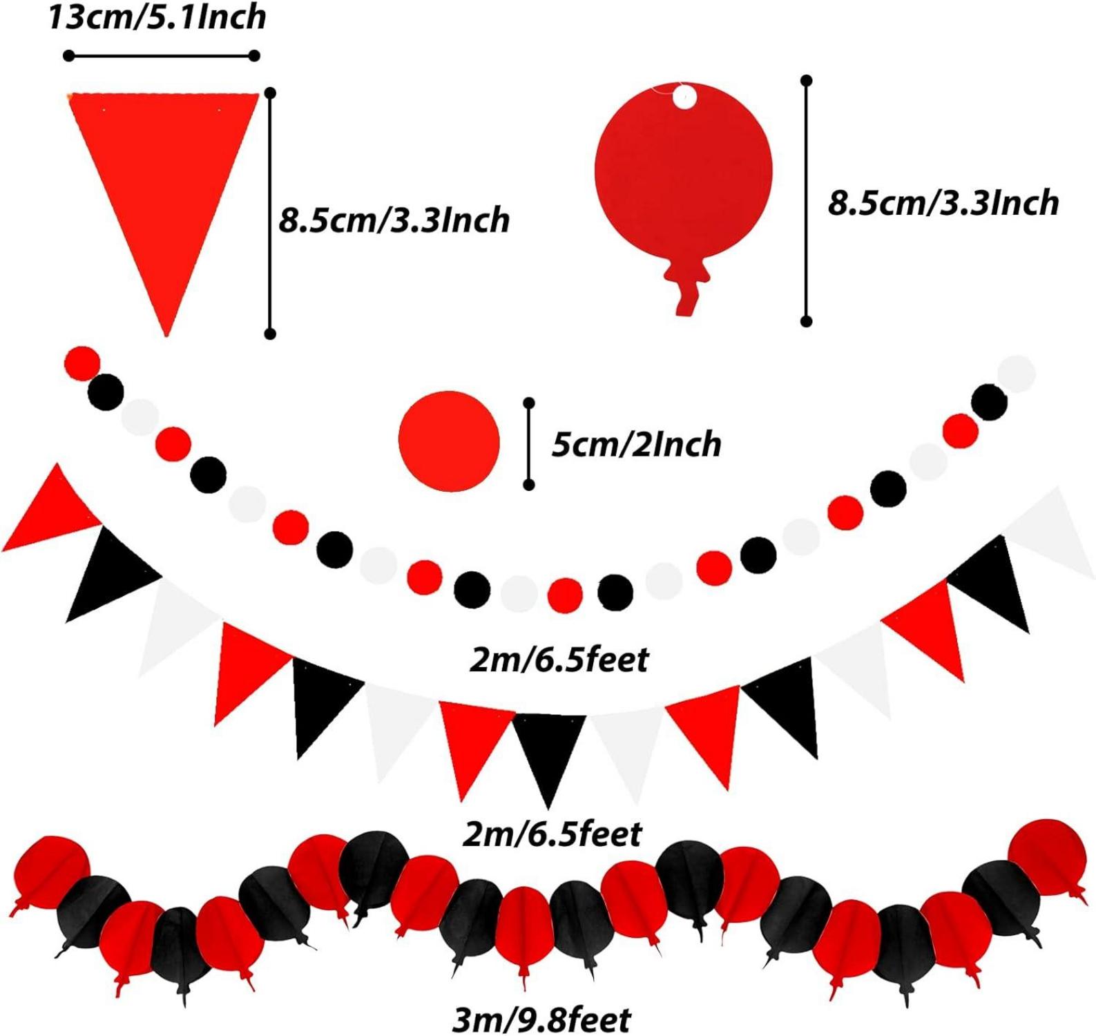 ZERODECO Party Deko Set Schwarz Rot Papier Pompoms Girlande