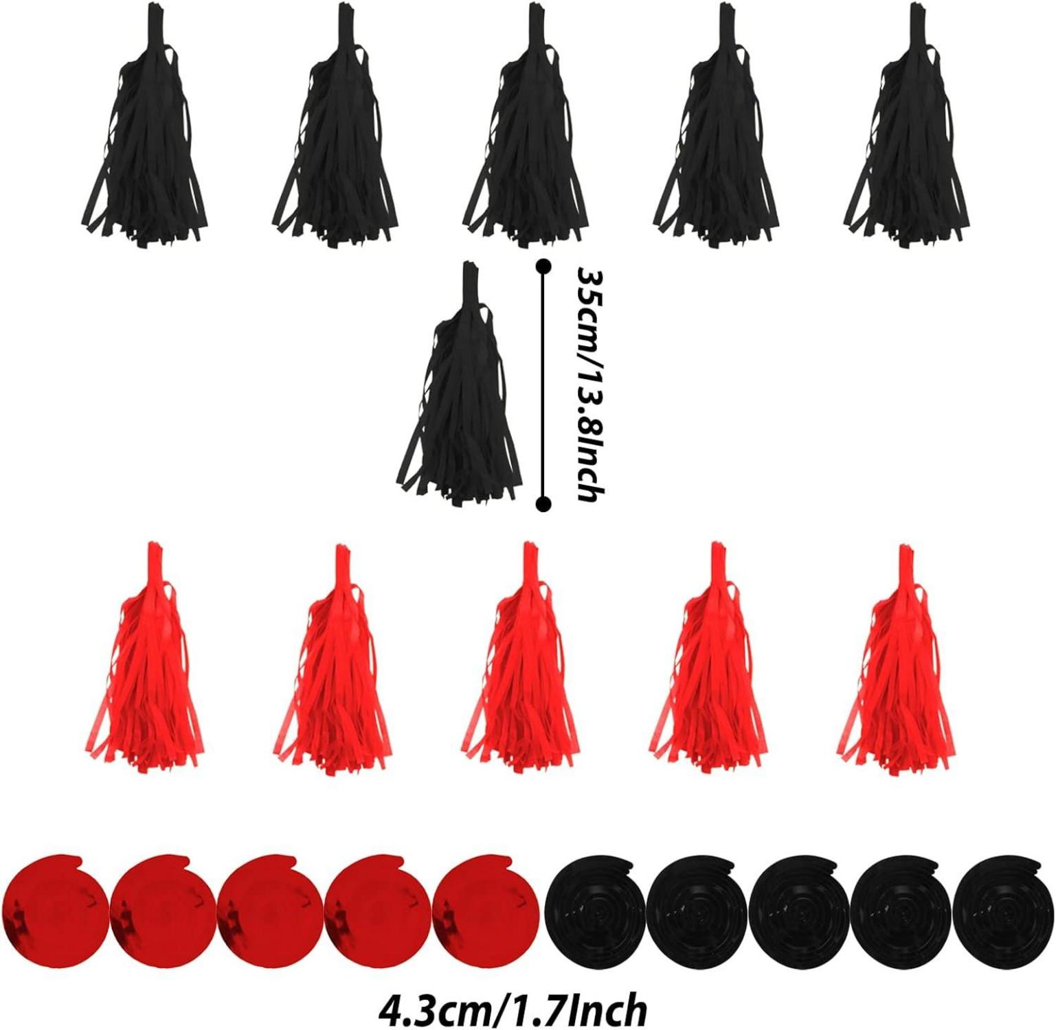 41-teiliges Schwarz-Rot Party Dekorationsset Pompoms Girlande