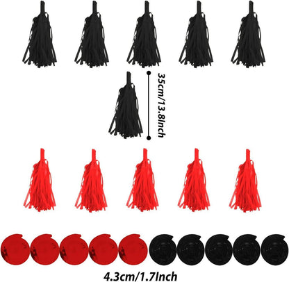 41-teiliges Schwarz-Rot Party Dekorationsset Pompoms Girlande