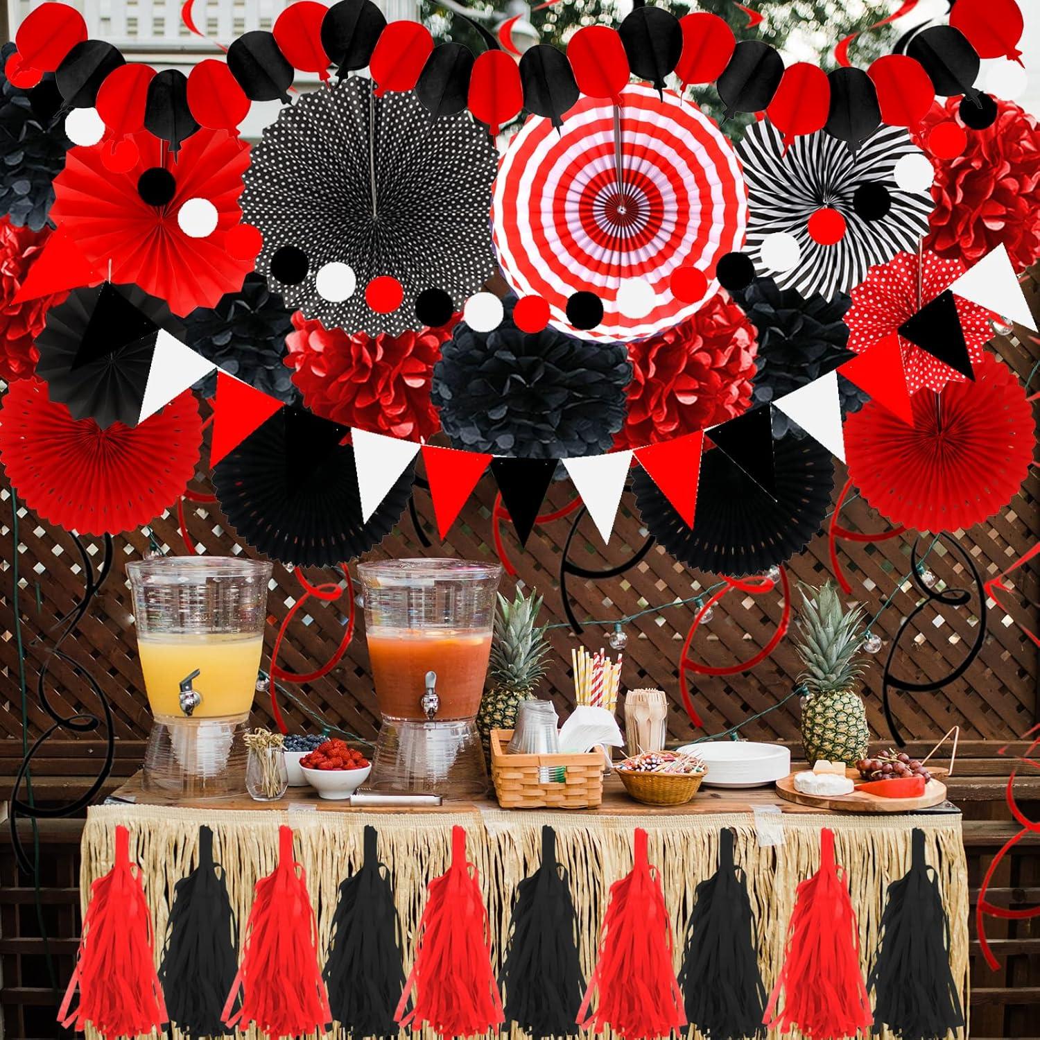 ZERODECO Tissue Pom Poms Set - Party Deko in Rot Schwarz