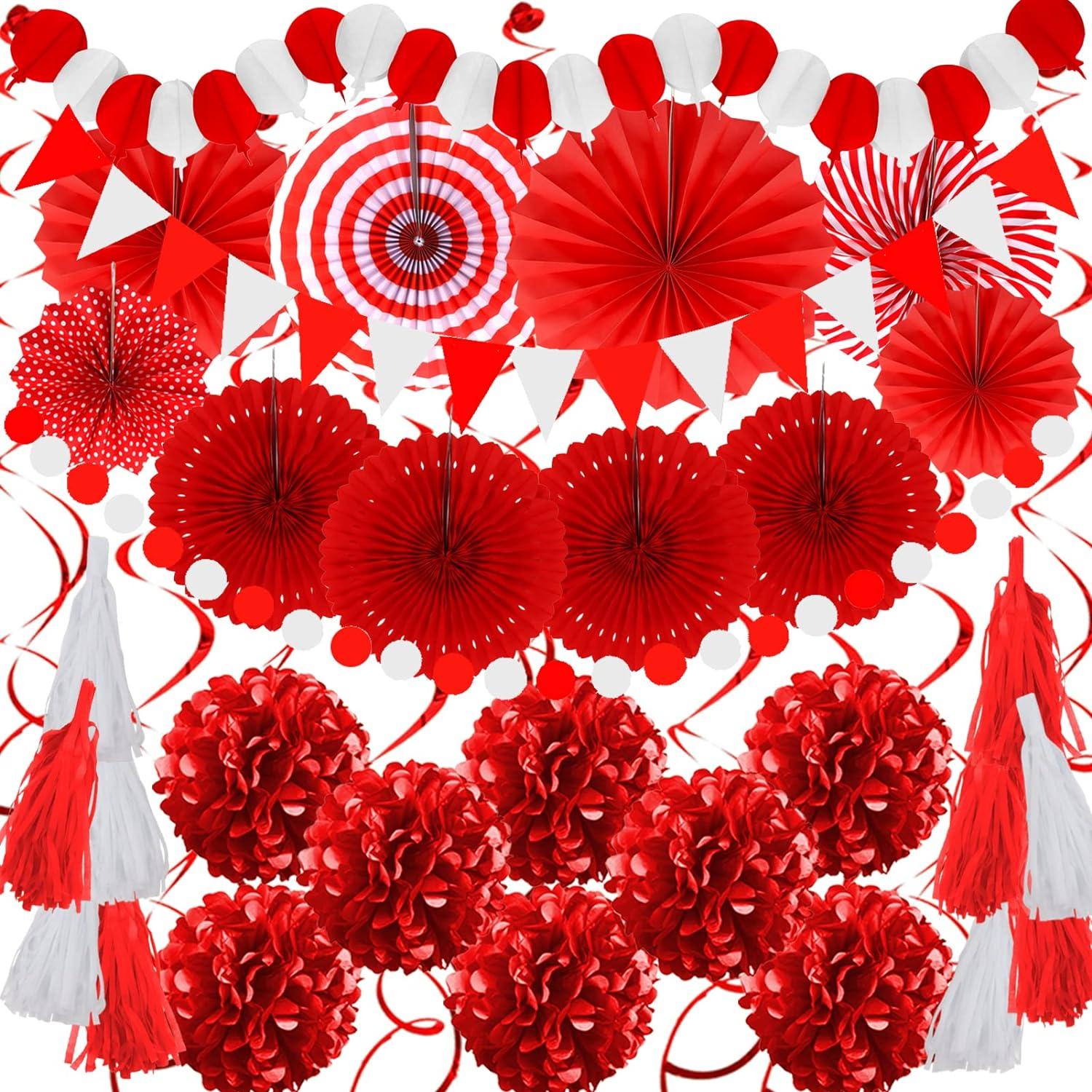 41-teilige rote Party Deko Set mit Papier Pompoms & Girlande