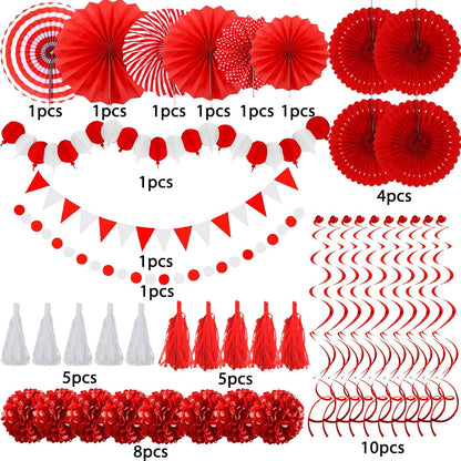 41-teilige rote Party Deko Set mit Papier Pompoms & Girlande
