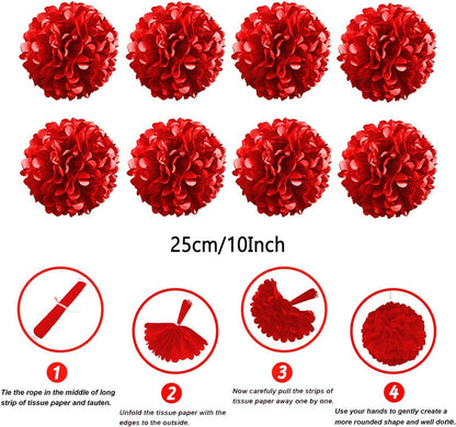 ZERODECO Papier Pompoms Girlande Rot Party Deko 41 Stück