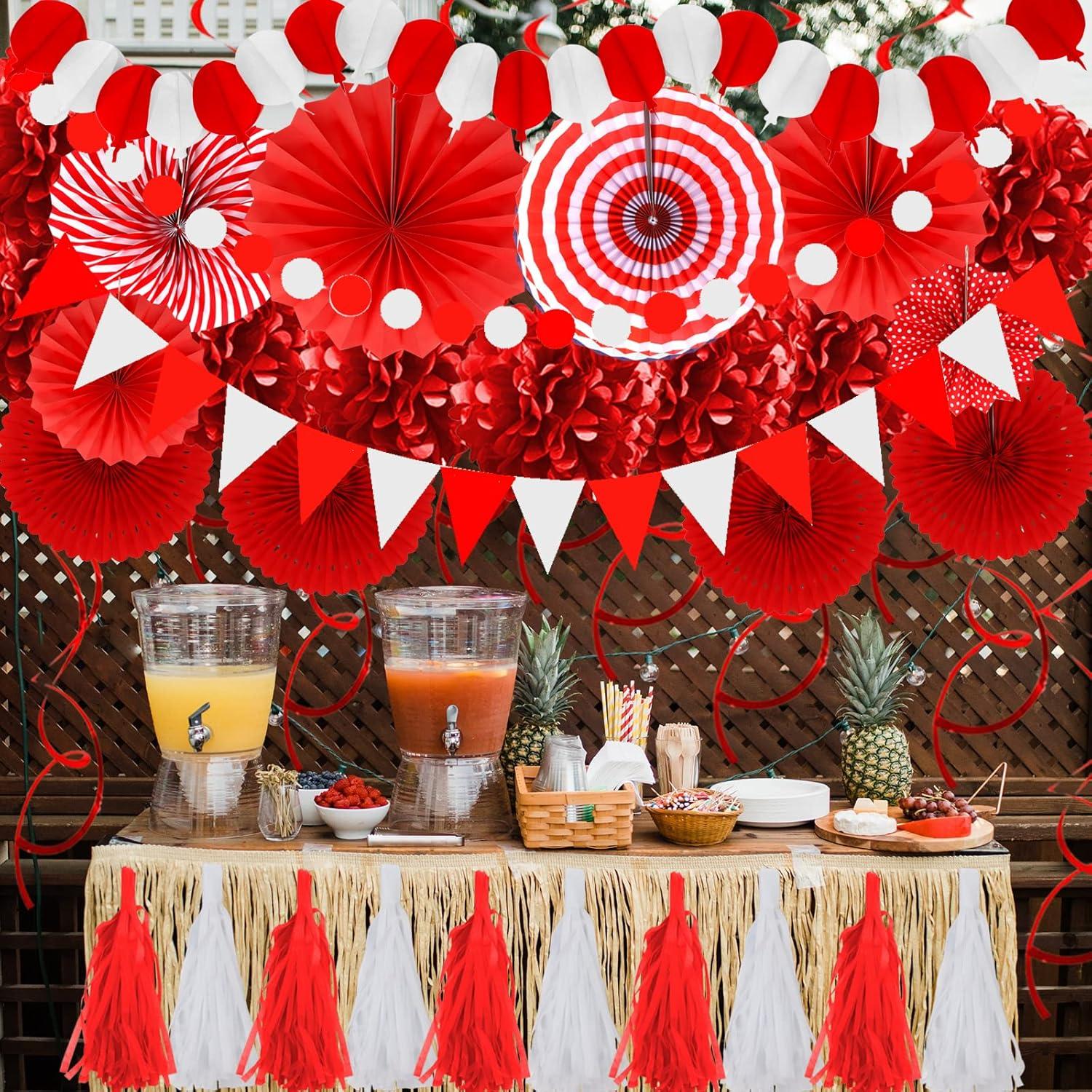ZERODECO Papier Pompoms Girlande Rot Party Deko 41 Stück
