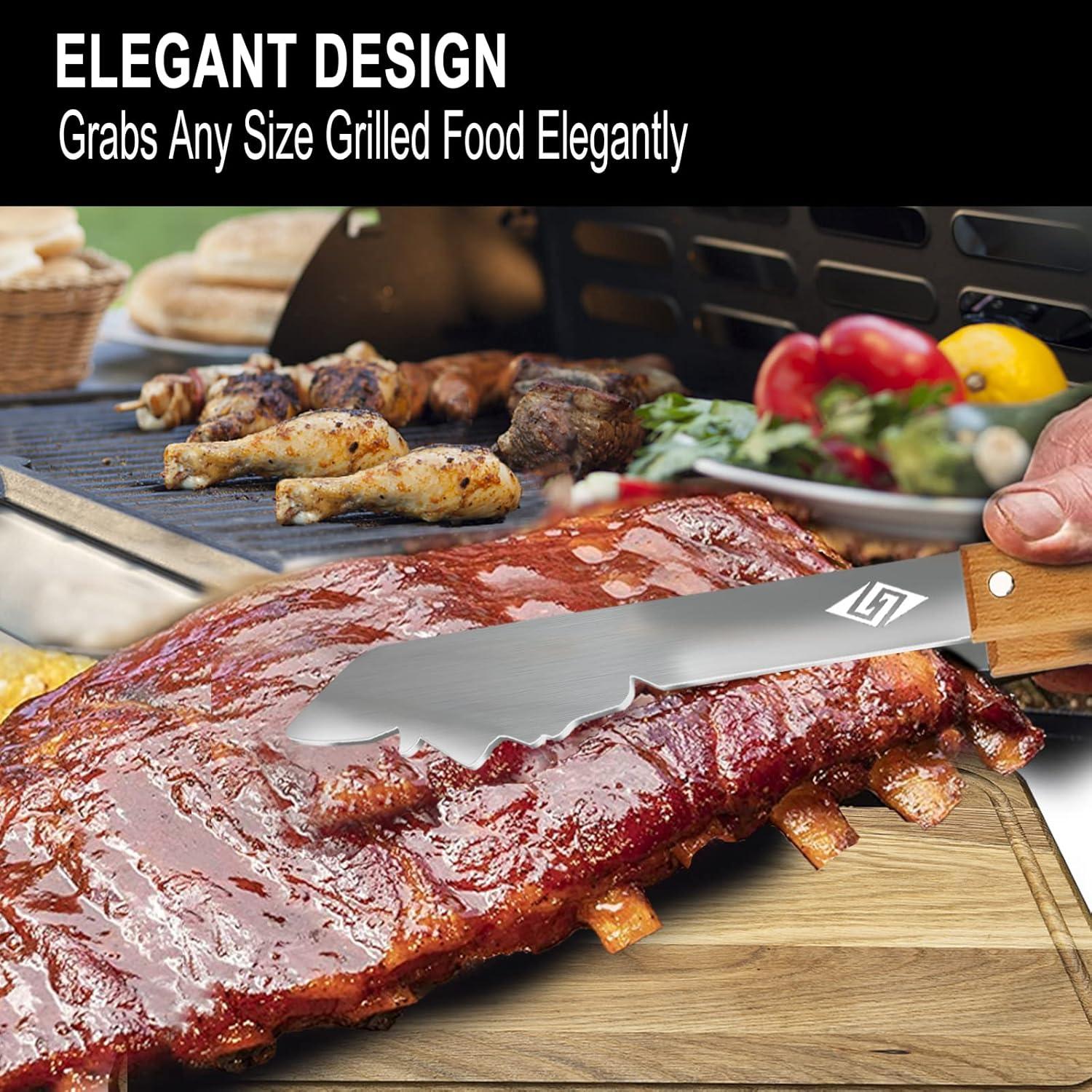 Grillzange Edelstahl Holzgriff lang 43cm – Geschenk für