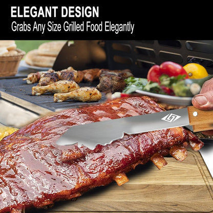 Grillzange Edelstahl Holzgriff lang 43cm – Geschenk für