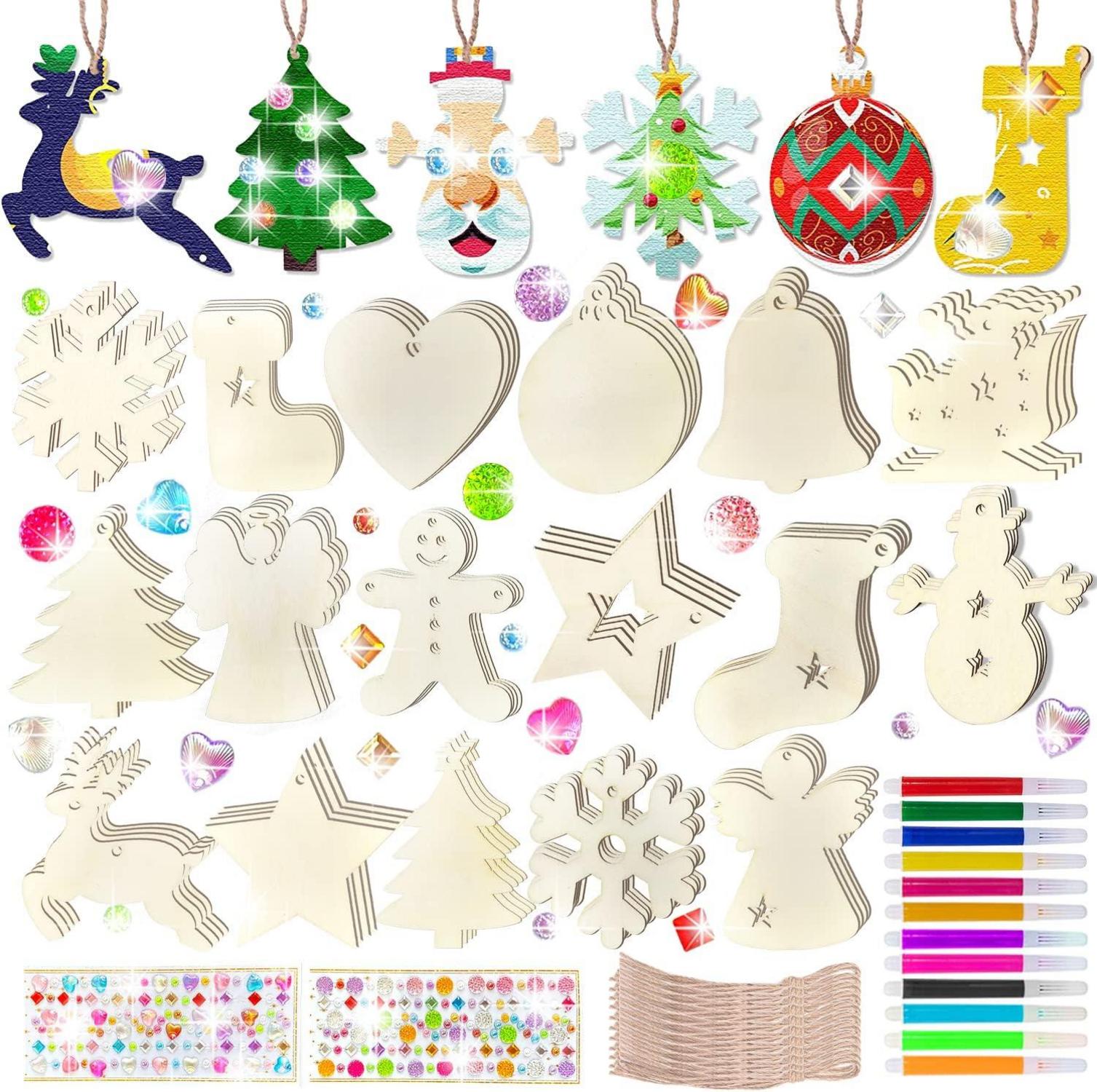 68er Set Weihnachtsanhänger zum Bemalen DIY Weihnachtsdekoration Holz