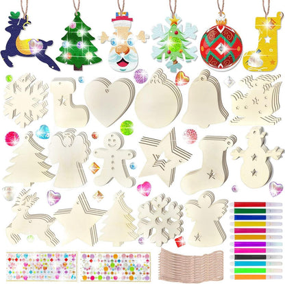 68er Set Weihnachtsanhänger zum Bemalen DIY Weihnachtsdekoration Holz