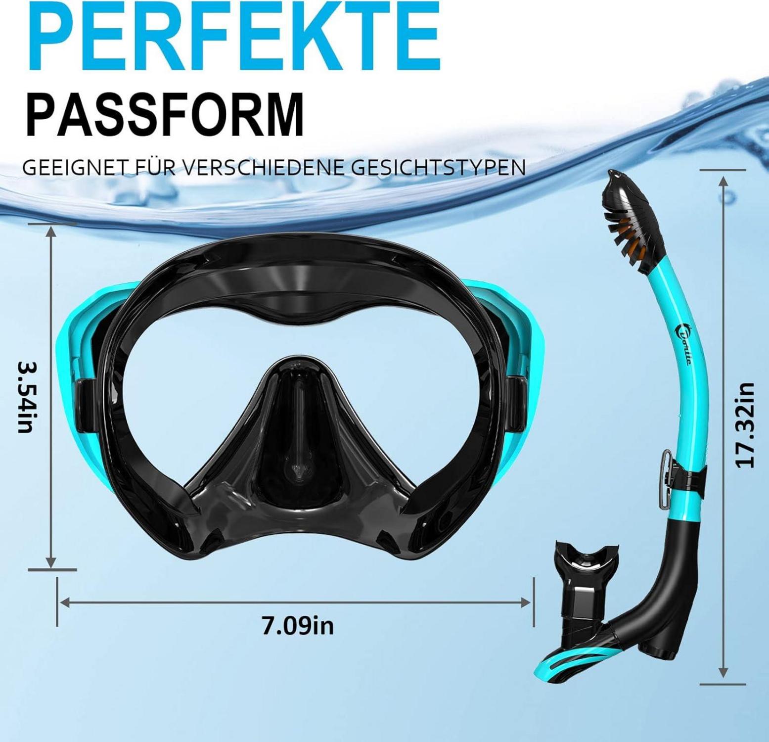 Dorlle Schnorchelset Panorama Tauchmaske Anti-Fog Anti-Leck Schwimmbrille