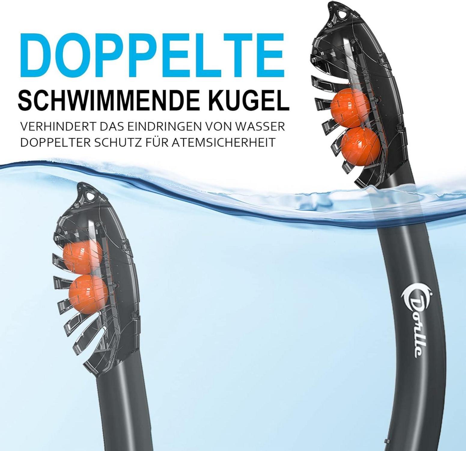 Dorlle Schnorchelset mit Panorama Tauchmaske und Premium Dry Schnorchel