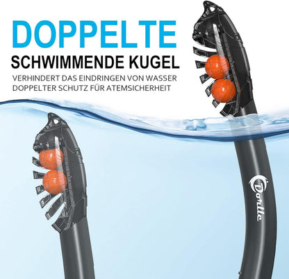 Dorlle Schnorchelset mit Panorama Tauchmaske und Premium Dry Schnorchel