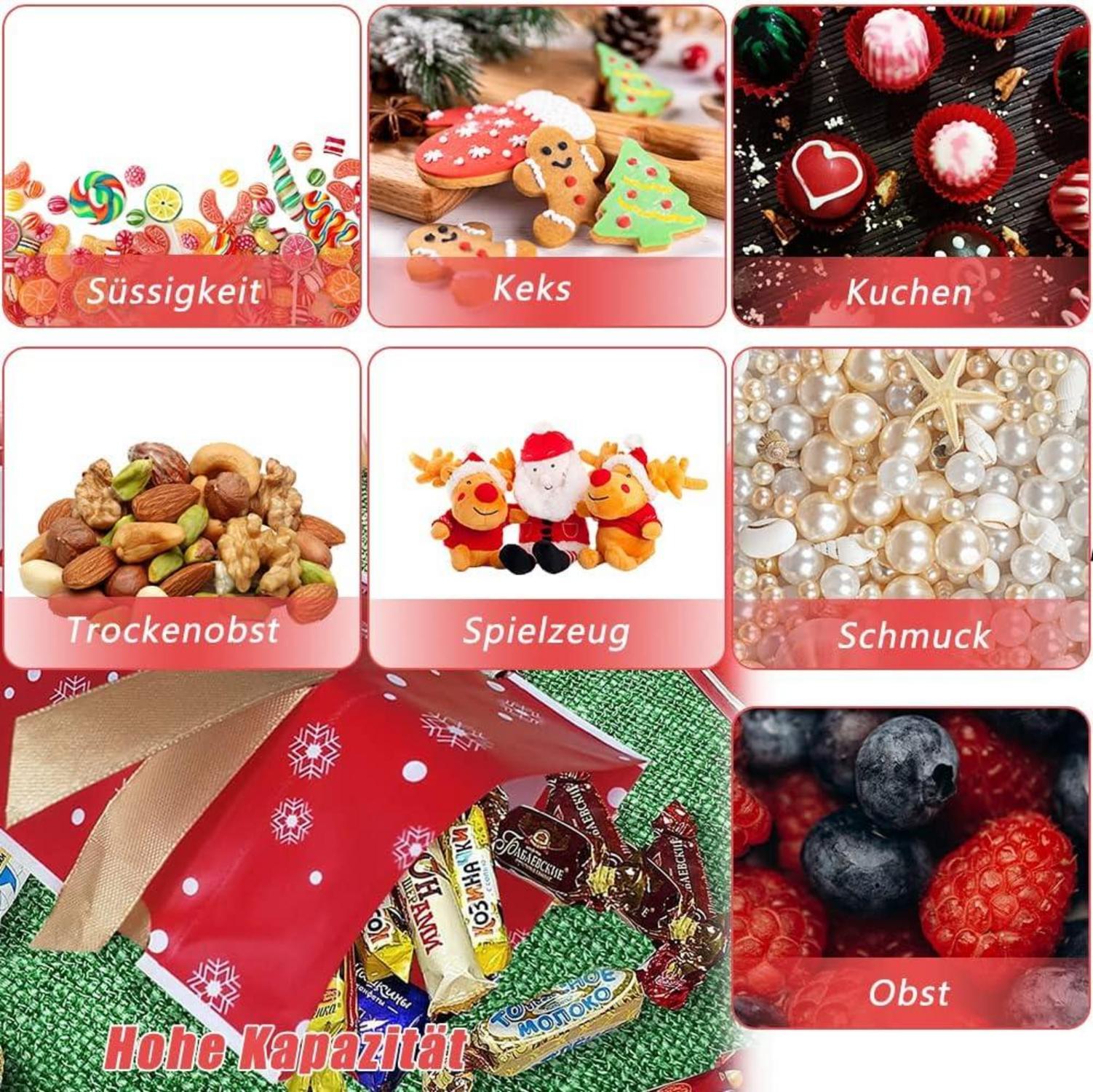 RUHM 50 Weihnachtsbonbontüten Geschenkbeutel Kordelzug Süßigkeiten Kekstüten