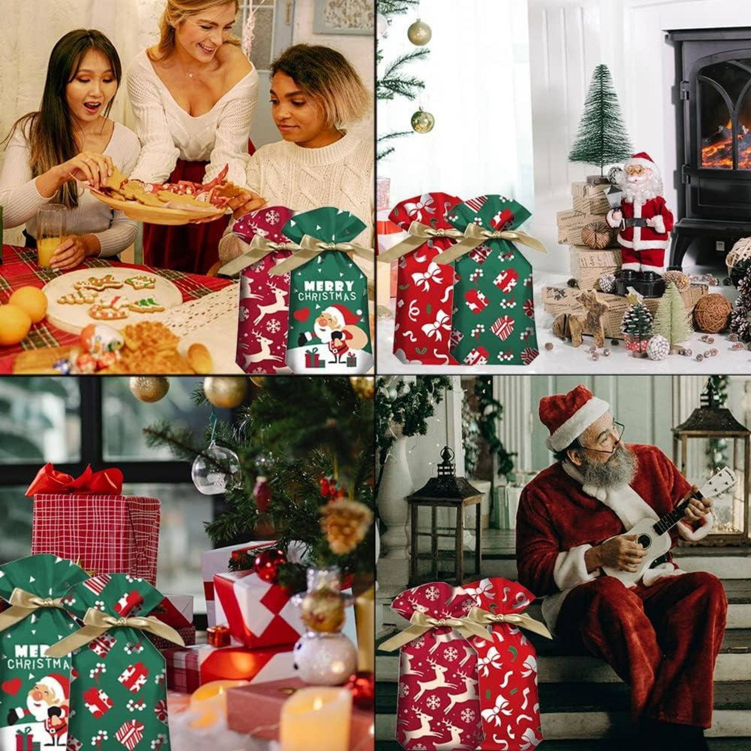 RUHM 50x Weihnachtsbonbontüten Kordelzug Geschenkbeutel Süßigkeiten