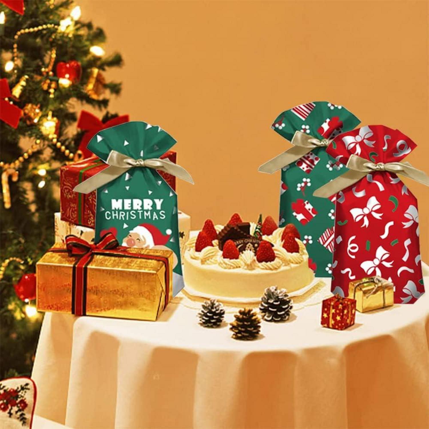 50 Stück Weihnachtsbonbontüte mit Kordelzug Süßigkeiten Geschenkbeutel