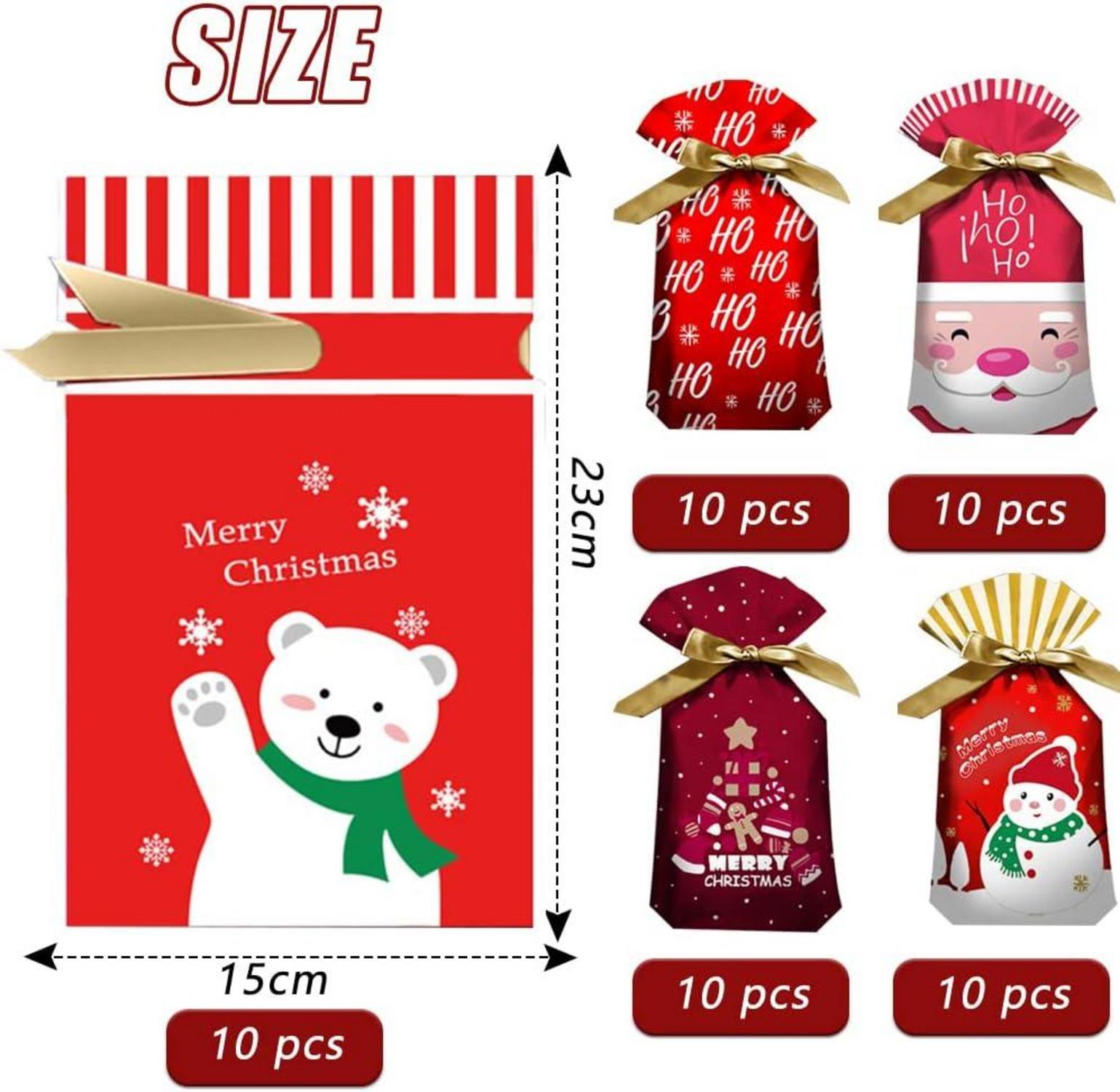50 Weihnachtsbonbontüten Kordelzug Geschenktüten 23x15cm