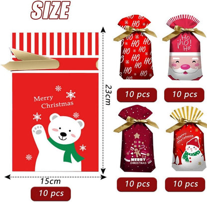 50 Weihnachtsbonbontüten Kordelzug Geschenktüten 23x15cm