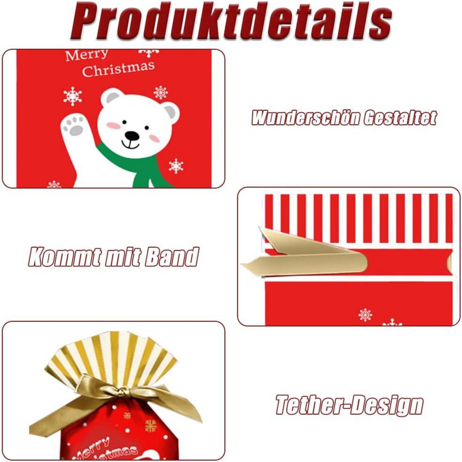 Weihnachtsbonbontüte 50er Set Kordelzug Süßigkeiten Geschenkbeutel