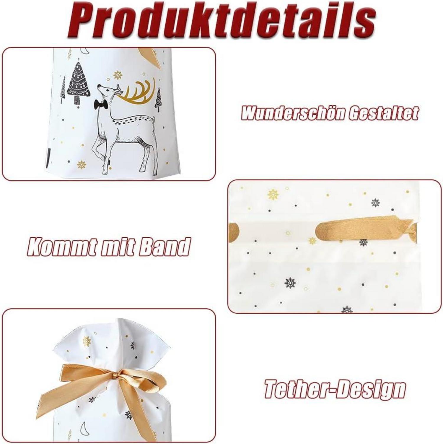 Weihnachtsbonbontüten 50er Set mit Kordelzug, Geschenktüten für