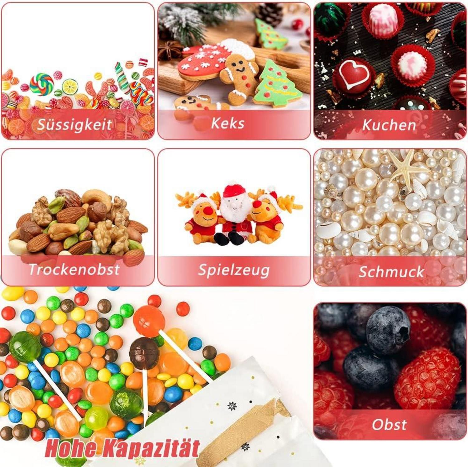 50 Stück Weihnachtsbonbontüten mit Kordelzug - Weihnachtsgeschenkbeutel für Süßigkeiten, Kekse, Geschenke