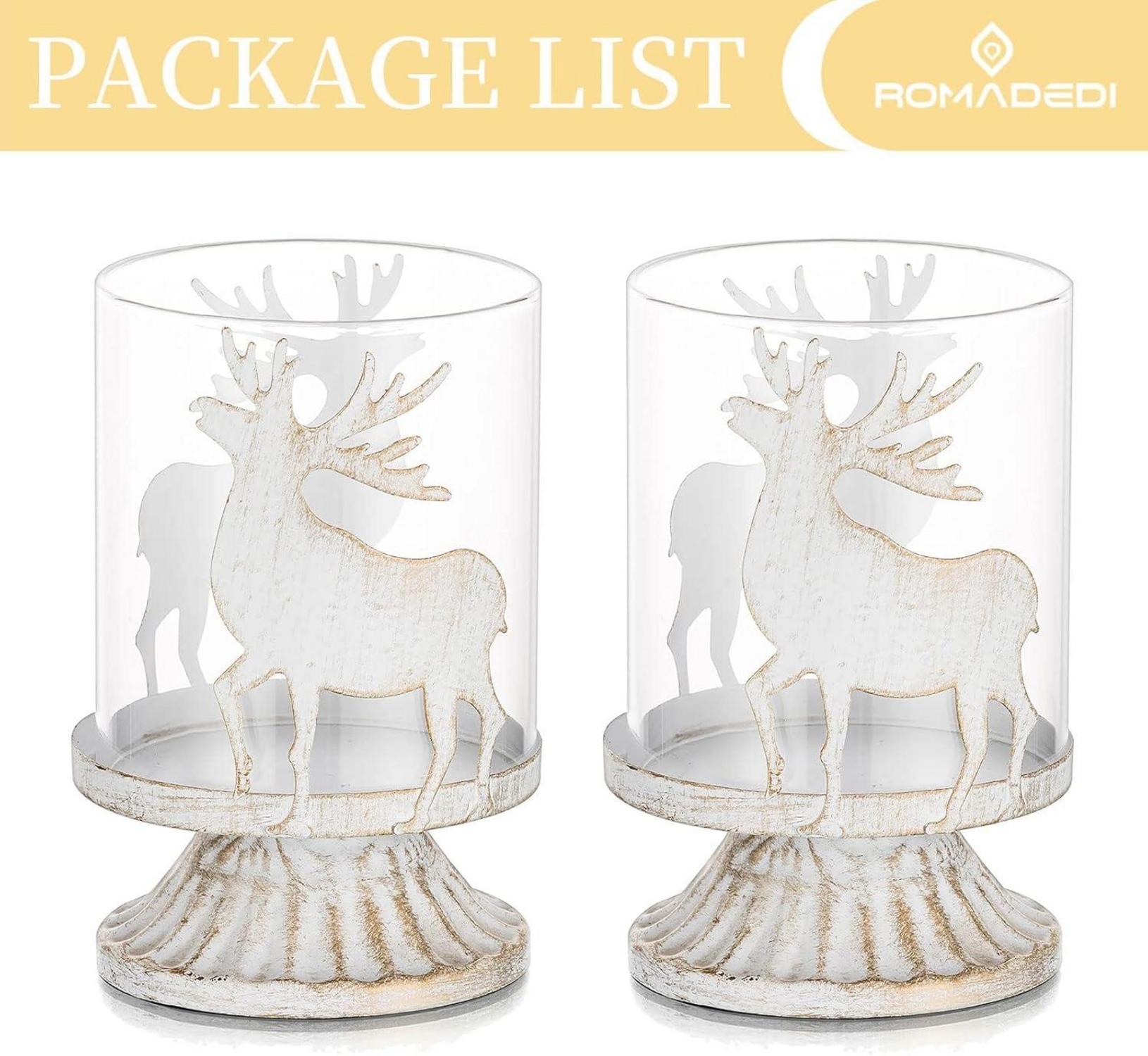 Weihnachten Kerzenhalter Hirsch Rentier Vintage Deko 2er Set White