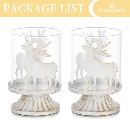 Weihnachten Kerzenhalter Hirsch Rentier Vintage Deko 2er Set White