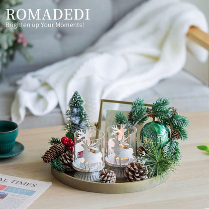 Romadedi Weihnachtskerzenhalter Set Rentier Hirsch Vintage Deko 2er