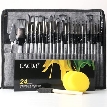 Acryl Pinsel Set, 24-teilig, Nylonborsten, Rollkoffer