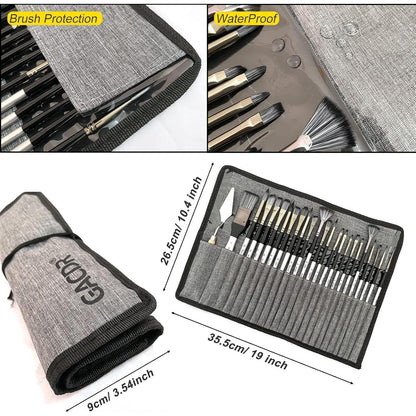 Acryl Pinsel Set, 24-teilig, Nylonborsten, Rollkoffer