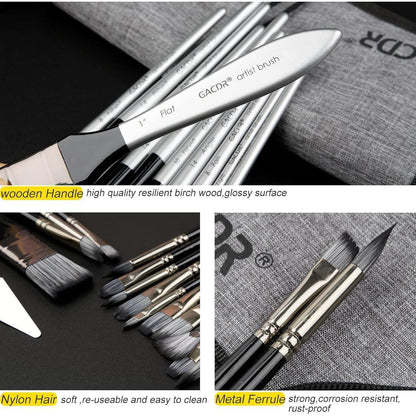 Acryl Pinsel Set, 24-teilig, Nylonborsten, Rollkoffer