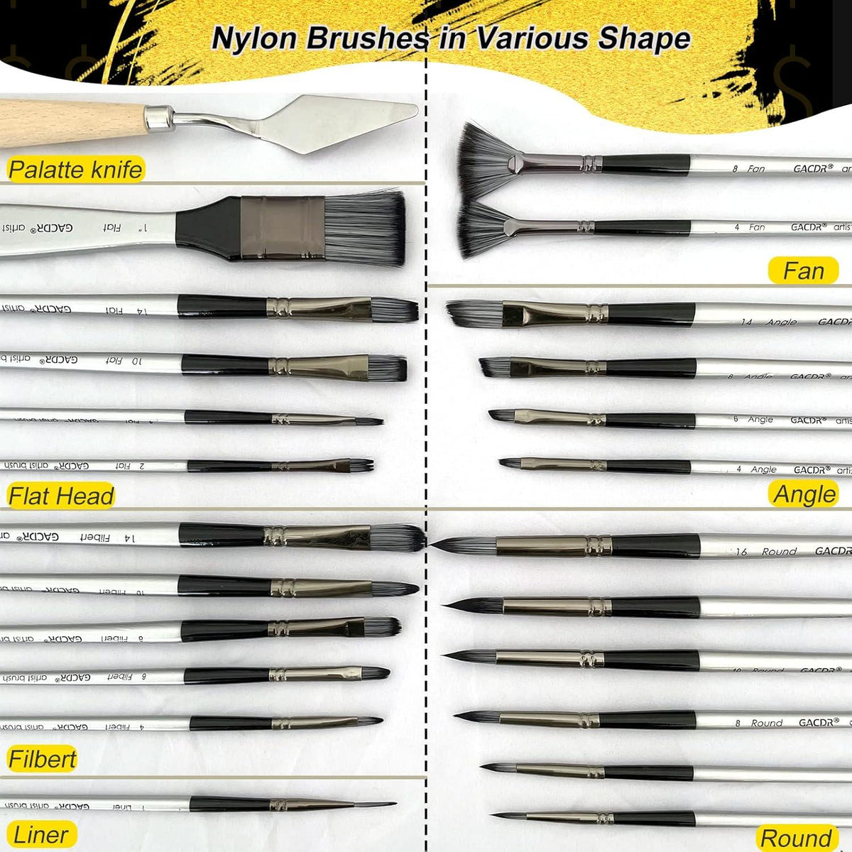 Acryl Pinsel Set, 24-teilig, Nylonborsten, Rollkoffer