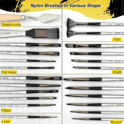 Acryl Pinsel Set, 24-teilig, Nylonborsten, Rollkoffer
