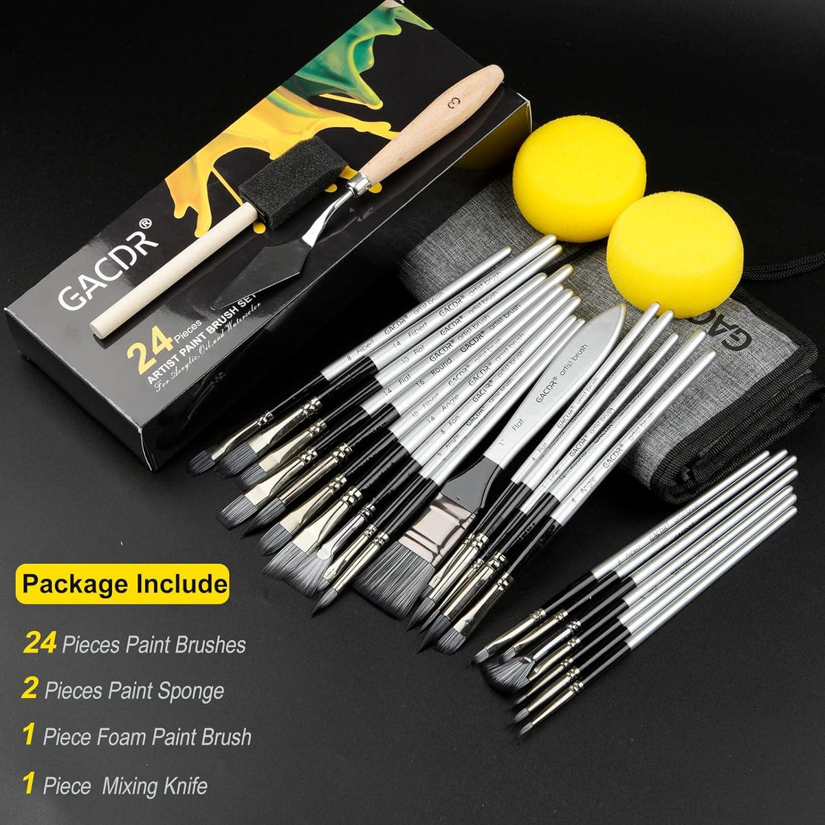 Acryl Pinsel Set 24 Stücke für Aquarell Gouache Ölmalerei