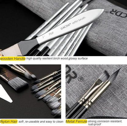 Acryl Pinsel Set 24 Stücke Aquarell Gouache Ölmalerei Brush Kit