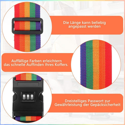 2er Set Koffergurte mit Zahlenschloss, 2m, Regenbogen Beige