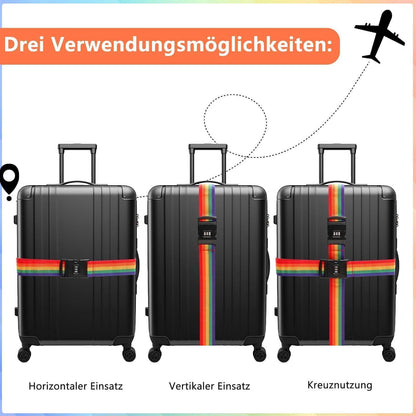 2er Set Koffergurte mit Zahlenschloss, 2m, Regenbogen Beige